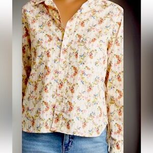 Frank & Eileen Silvio Button Down shirt Yellow Stripe  Floral print New! Size L
